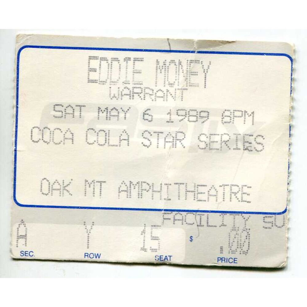 Vintage 1989 Eddie Money Warrant Concert Ticket Stub Pelham AL